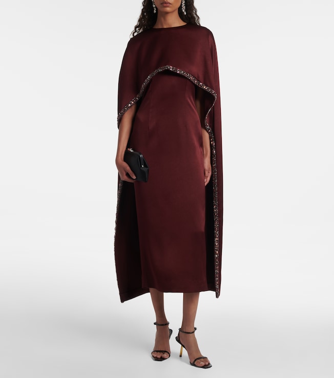 Roland Mouret Embellished caped satin crêpe midi dress