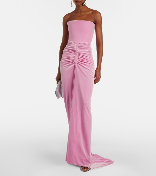 Alex Perry Ruched velvet bustier gown