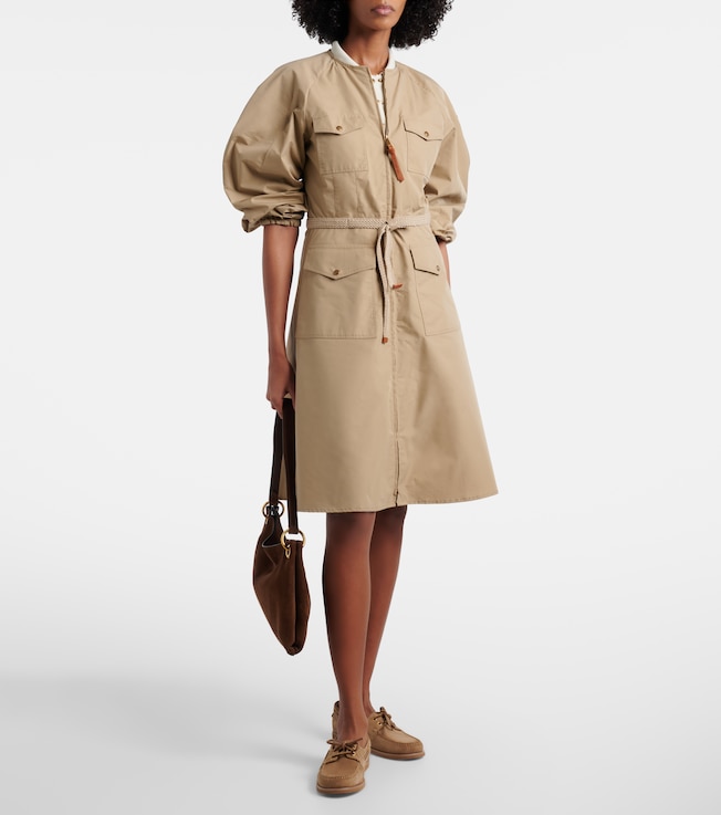 Moncler Belted cotton-blend poplin midi dress