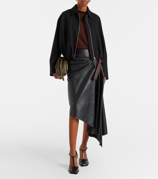 Loewe Asymmetric draped leather midi skirt
