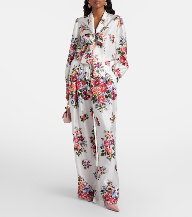 Dolce&Gabbana Floral tie-neck silk blouse