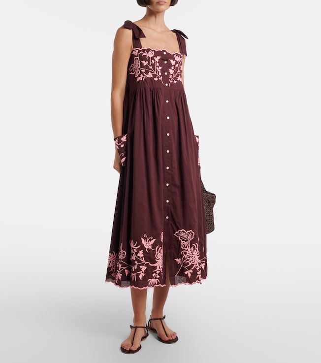 Juliet Dunn Embroidered cotton midi dress