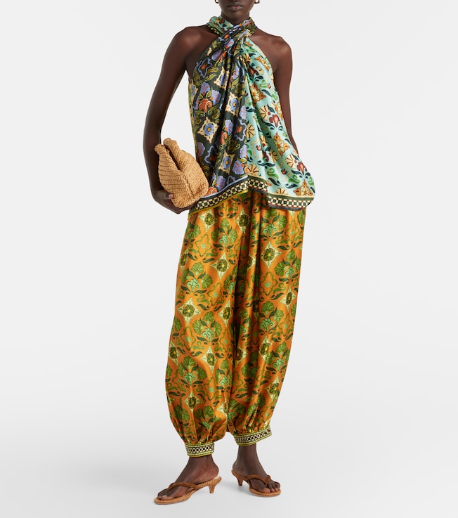 Alémais Cece floral silk halterneck top