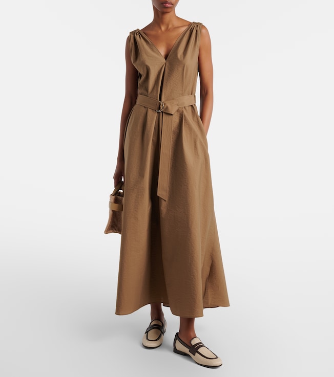 Brunello Cucinelli Belted cotton-blend midi dress
