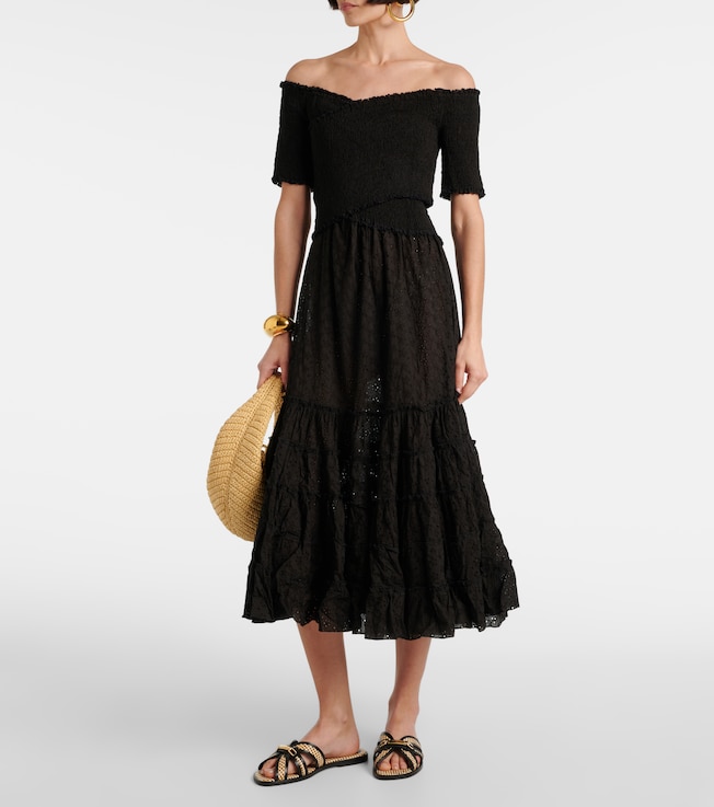 Poupette St Barth Soledad smocked cotton midi dress