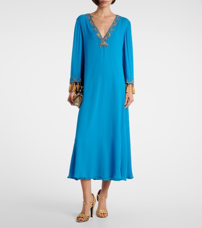 Valentino Embellished silk georgette midi dress