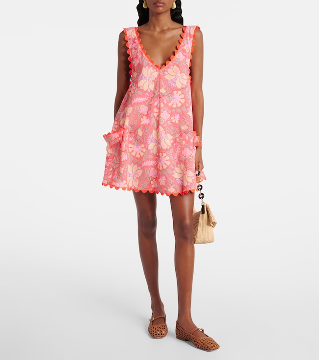 Juliet Dunn Floral scalloped cotton minidress