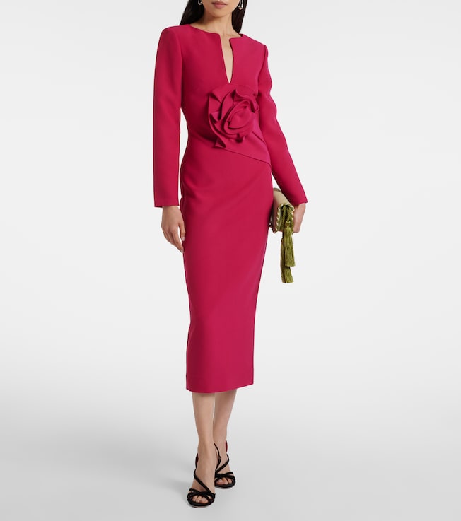 Roland Mouret Floral-appliqué crêpe midi dress