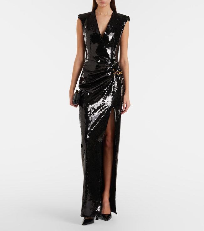 Balmain Chain-detail sequined gown