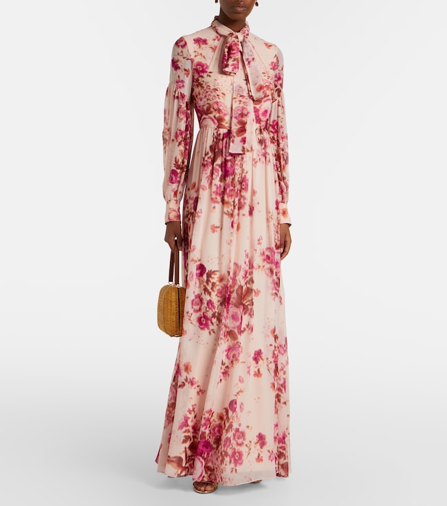 Erdem Floral neck-tie silk voile gown