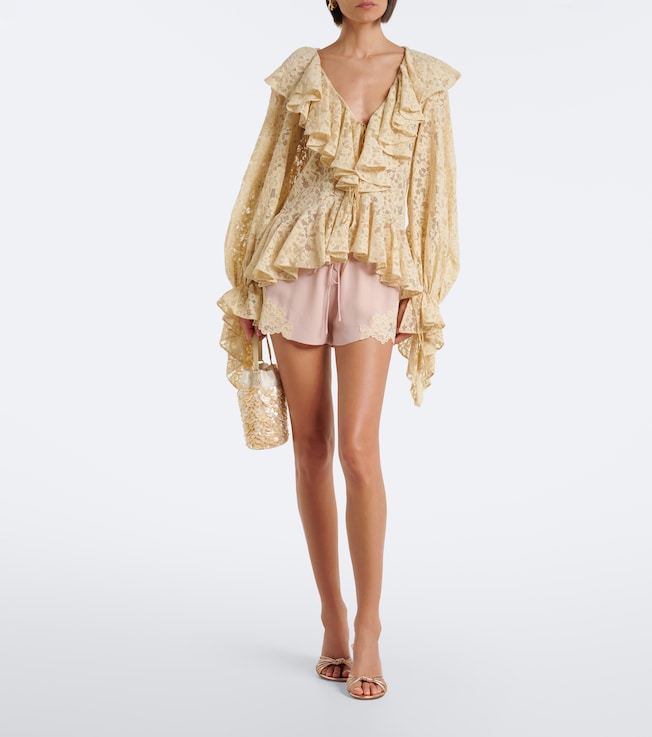DE LA VALI Elia lace-trimmed crêpe de chine shorts