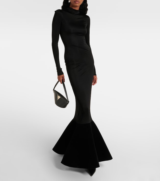 David Koma Flounced velvet and jersey gown