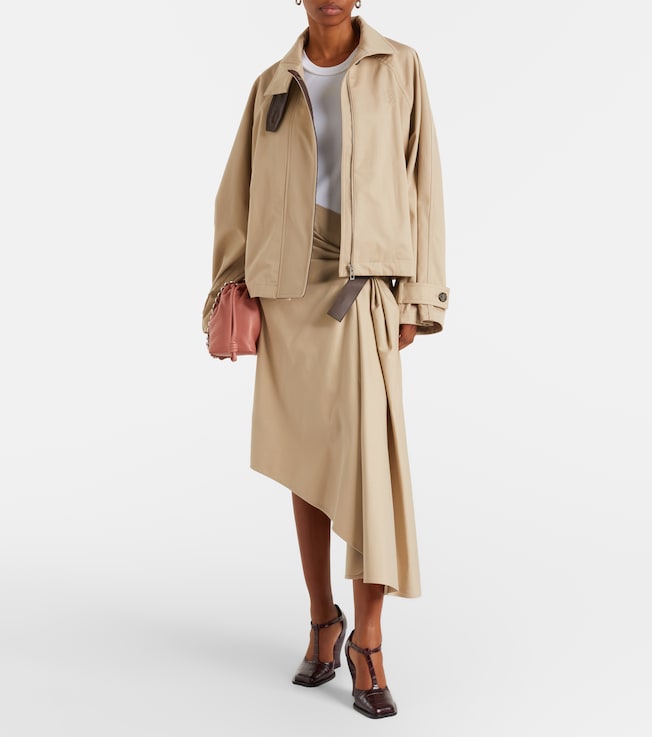 Loewe Leather-trimmed cotton and silk midi skirt