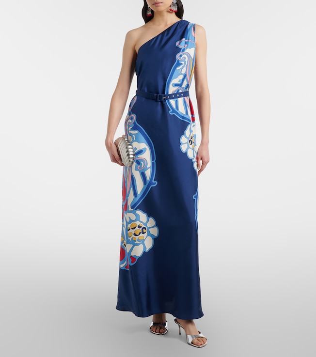 La DoubleJ Roy printed one-shoulder silk twill maxi dress
