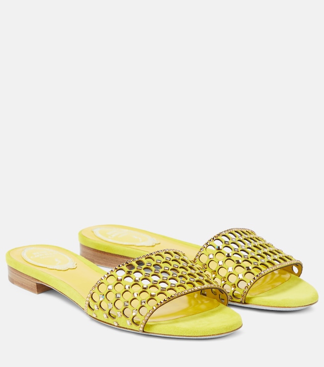 RENÉ CAOVILLA Crystal-embellished suede slides