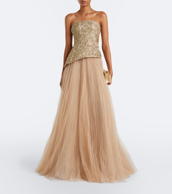 MARMAR HALIM Embroidered pleated tulle gown