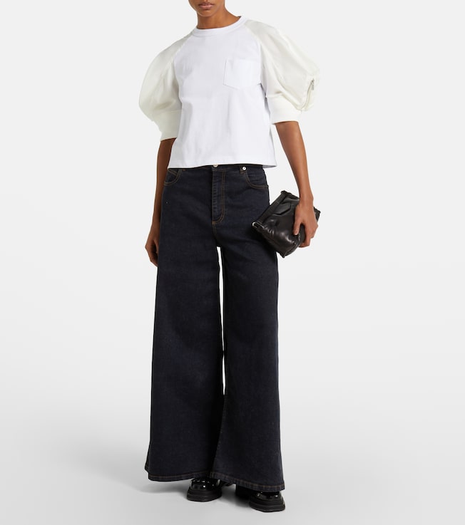 Sacai Puff-sleeve cotton-blend T-shirt