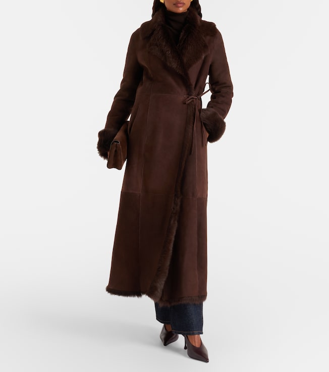 NOUR HAMMOUR Joni shearling-lined suede wrap coat