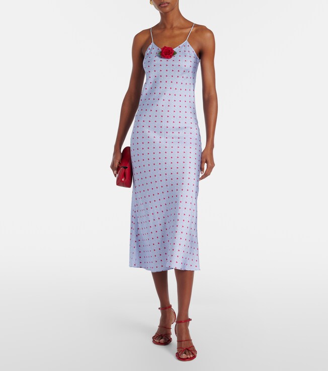 Rodarte Floral-appliqué printed silk slip dress