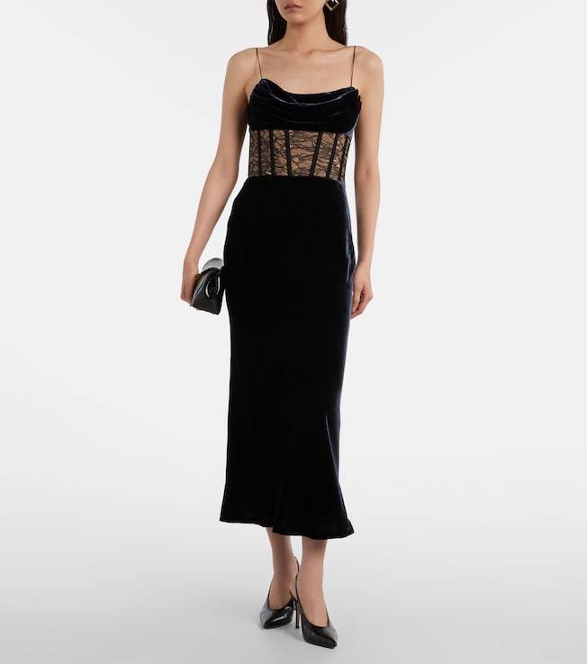 Rebecca Vallance Minerva lace-trimmed velvet bustier gown
