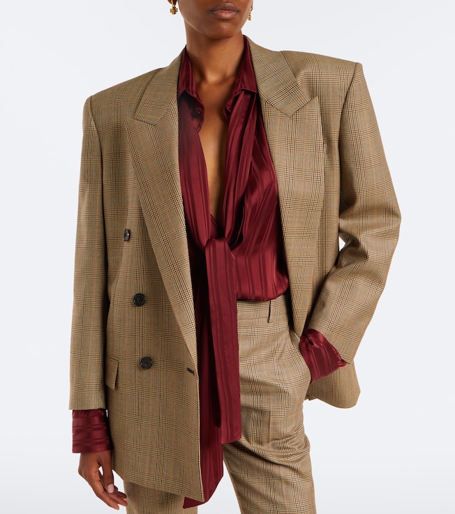 Saint Laurent Striped tie-neck silk jacquard blouse