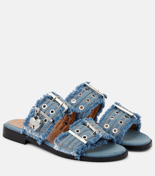 GANNI Fringed denim sandals