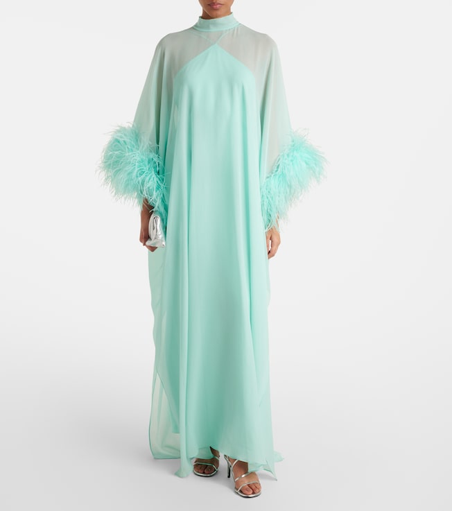 Taller Marmo Penelope feather-trimmed silk kaftan
