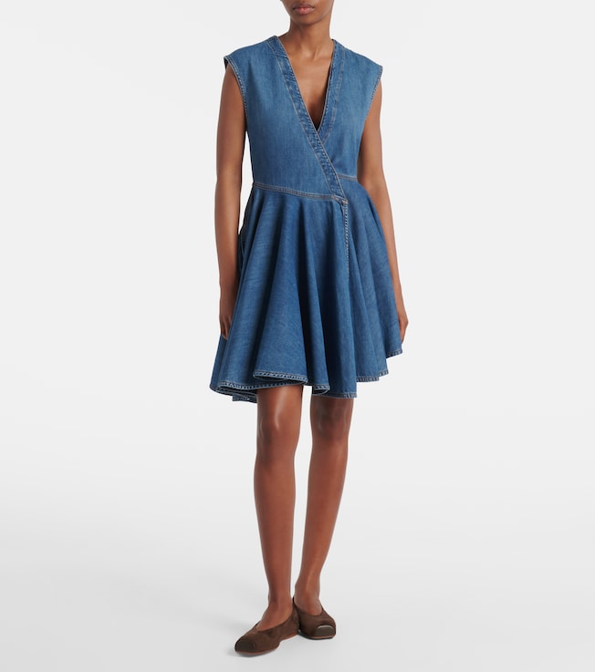 Alaïa Asymmetric denim wrap dress