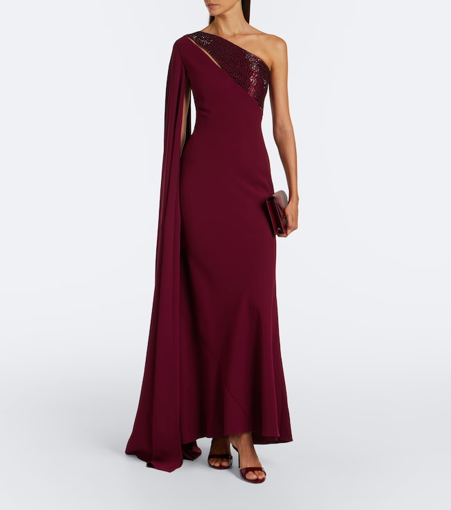 Roland Mouret Embellished caped one-shoulder gown