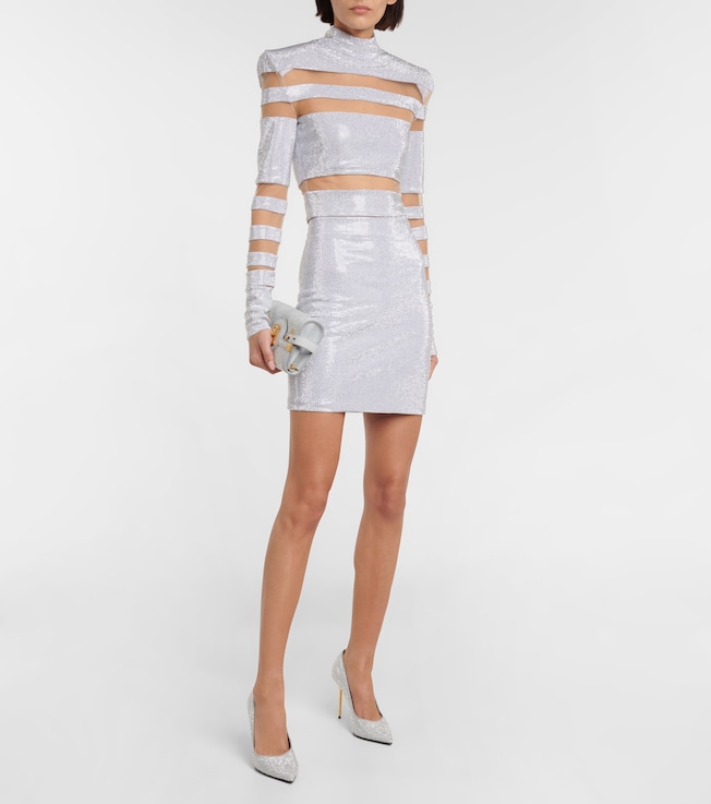 Balmain Mesh-paneled embellished top