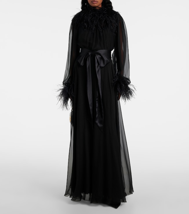 Dolce&Gabbana Feather-trimmed silk chiffon gown