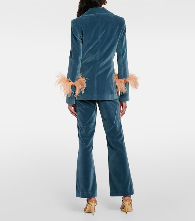 La DoubleJ La DoubleJ Feather-trimmed cotton velvet blazer