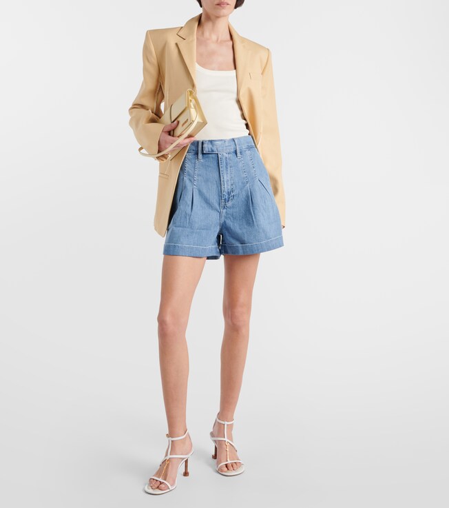FRAME Pleated denim shorts