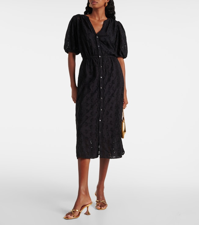Velvet Rorio embroidered cotton midi dress