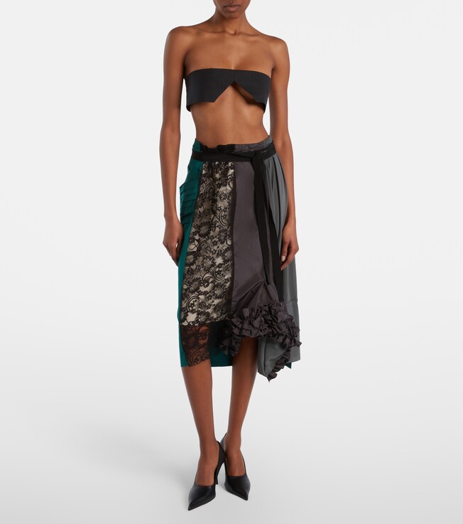Prada Paneled belted midi skirt