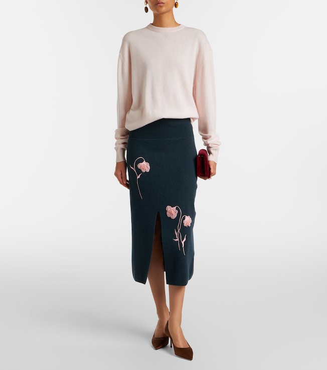 Erdem Floral-appliqué knitted midi skirt