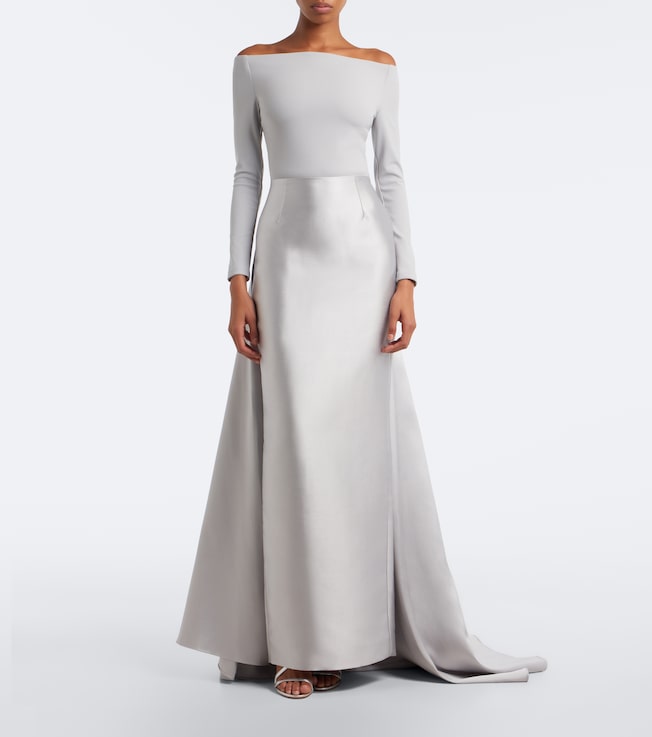 Solace London Winslow off-shoulder satin and crêpe gown