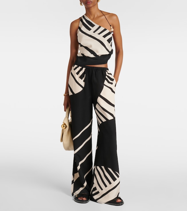 SIR. Arte printed one-shoulder silk satin crop top