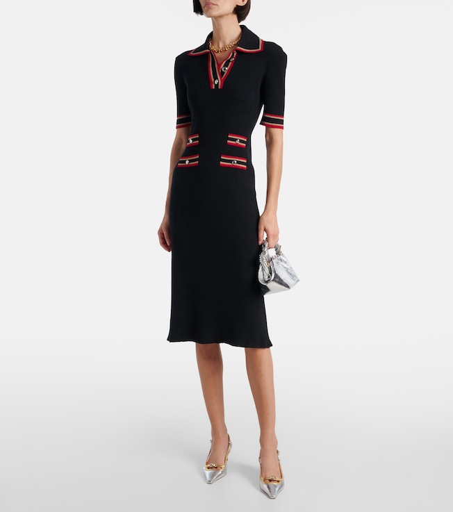Alessandra Rich Ribbed-knit virgin wool polo dress