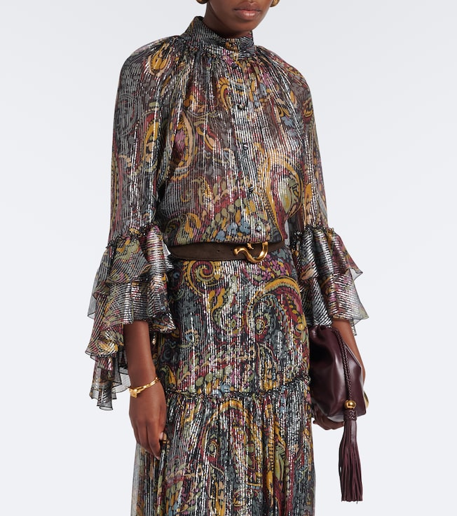 Etro Paisley silk-blend lamé blouse