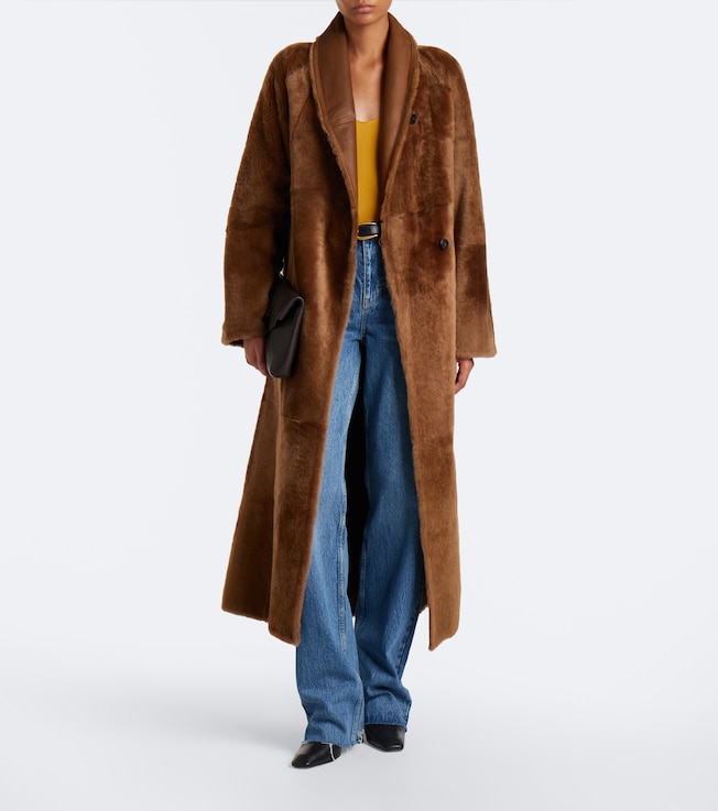 Yves Salomon Reversible shearling and leather wrap coat