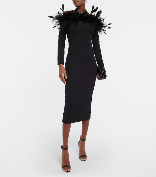 Safiyaa Feather-trimmed midi dress