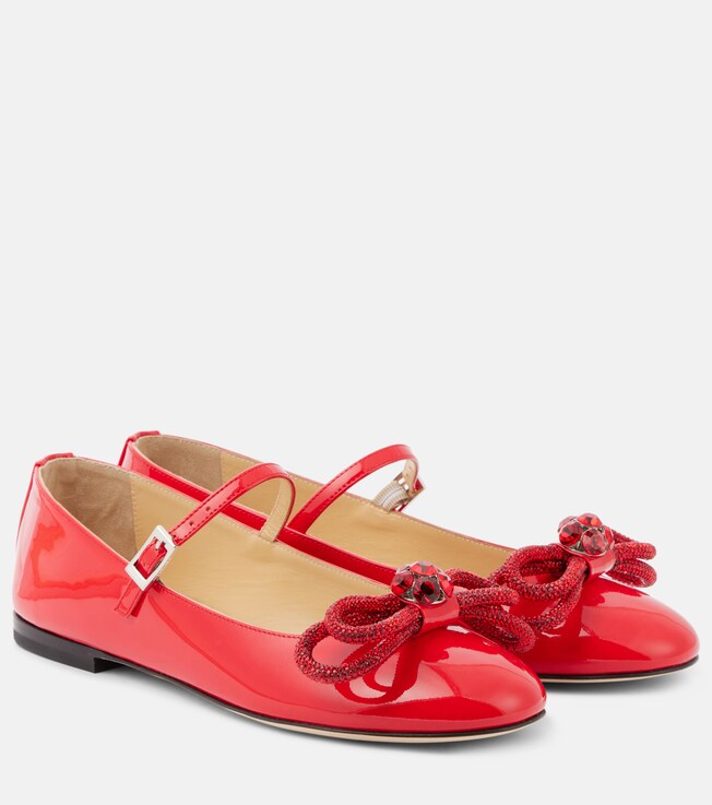 MACH & MACH Bow-detail patent leather Mary Jane flats