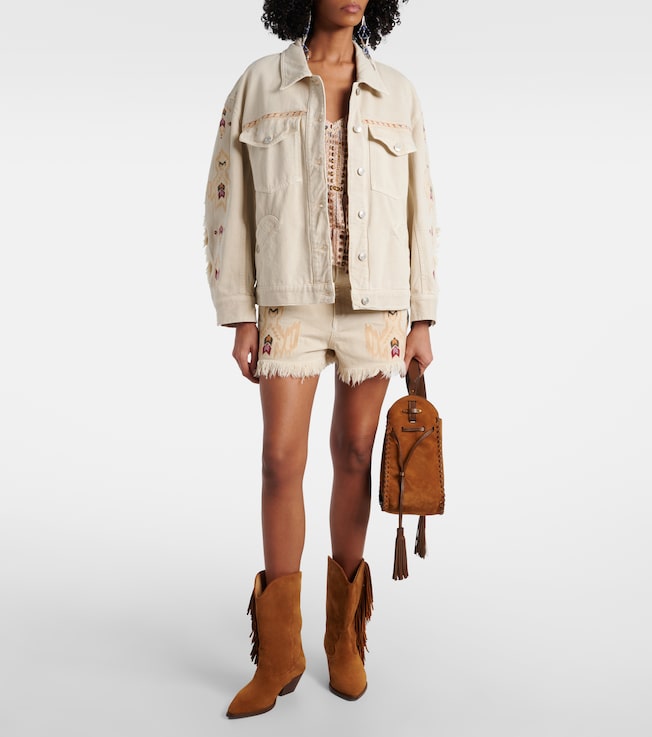 Marant Étoile Lesia embroidered frayed denim shorts 
