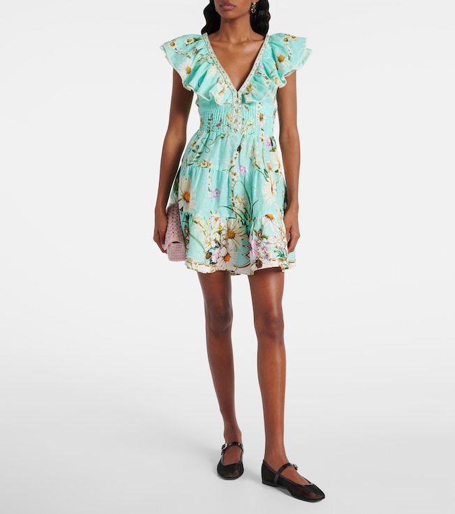 Camilla Floral embellished linen minidress