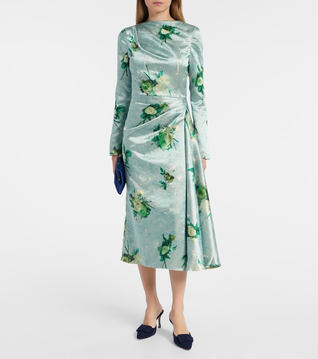 Erdem Draped floral satin midi dress