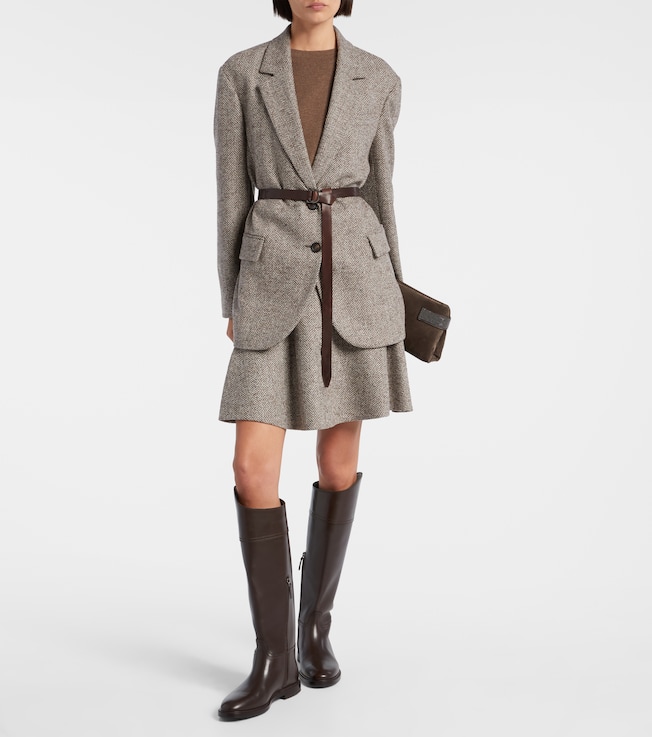 Brunello Cucinelli Belted herringbone wool-blend blazer