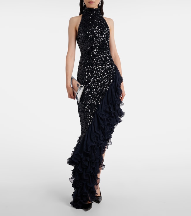 Rotate Ruffled sequined cocktail dress
