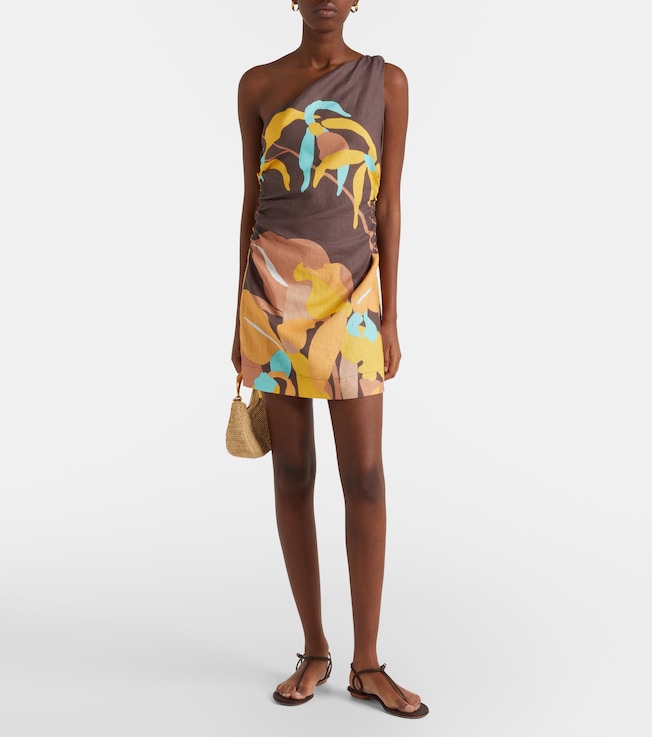 Faithfull Marga floral one-shoulder linen minidress