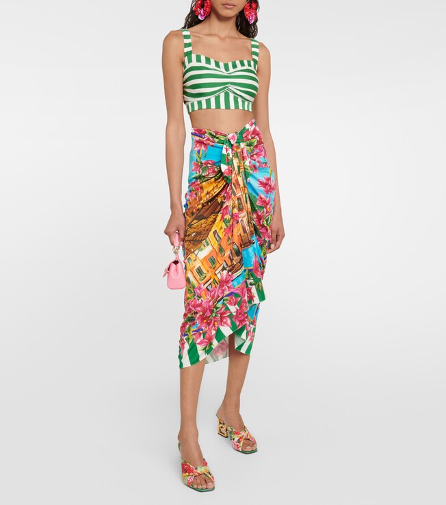 Dolce&Gabbana Portofino ruched silk midi skirt
